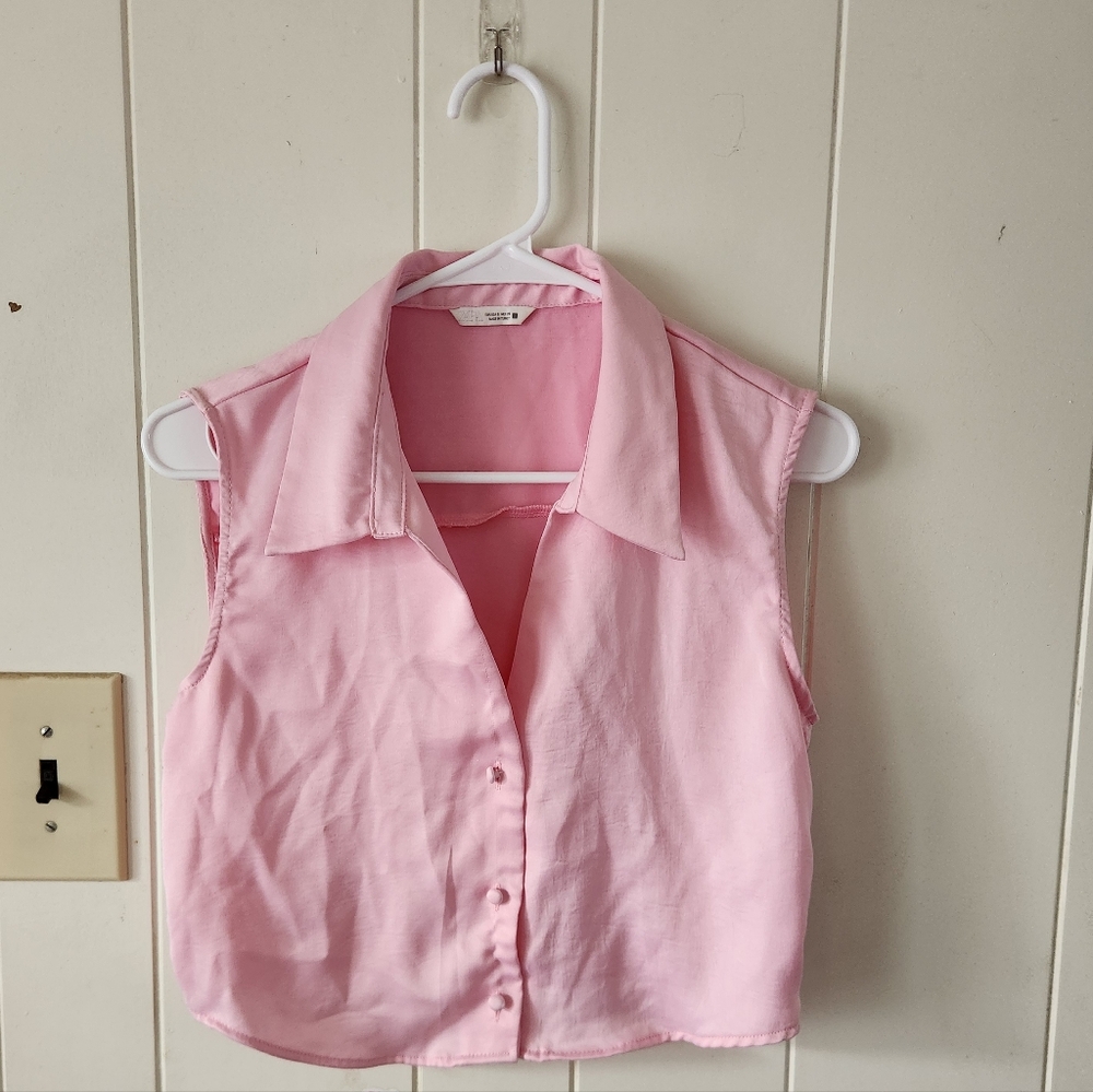 Zara Soft Pink Button Down Sleeveless Top Size S